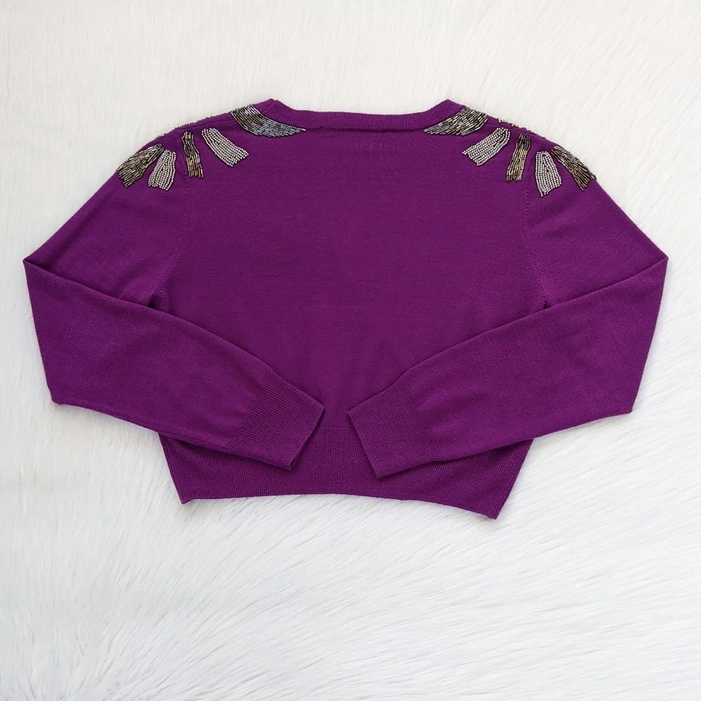 Marc Jacobs Y2K Beaded Fuchsia Wool Blend Cropped Cardigan Sweater | Size S/M* - Picture 13 of 13